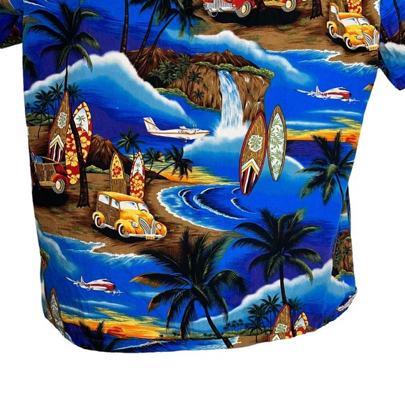 Vintage Royal Creations Hawaii Bright Car Surfboard Aloha Beach Shirt Men's XL - Picture 8 of 10